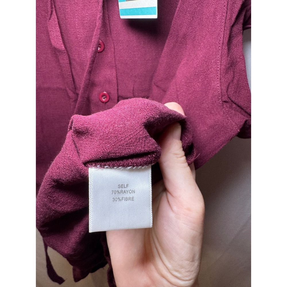 Burgundy Ruffle Bodysuit XL Romantic Balletcore Tie Neck Tulip B NWT - Picture 6 of 6